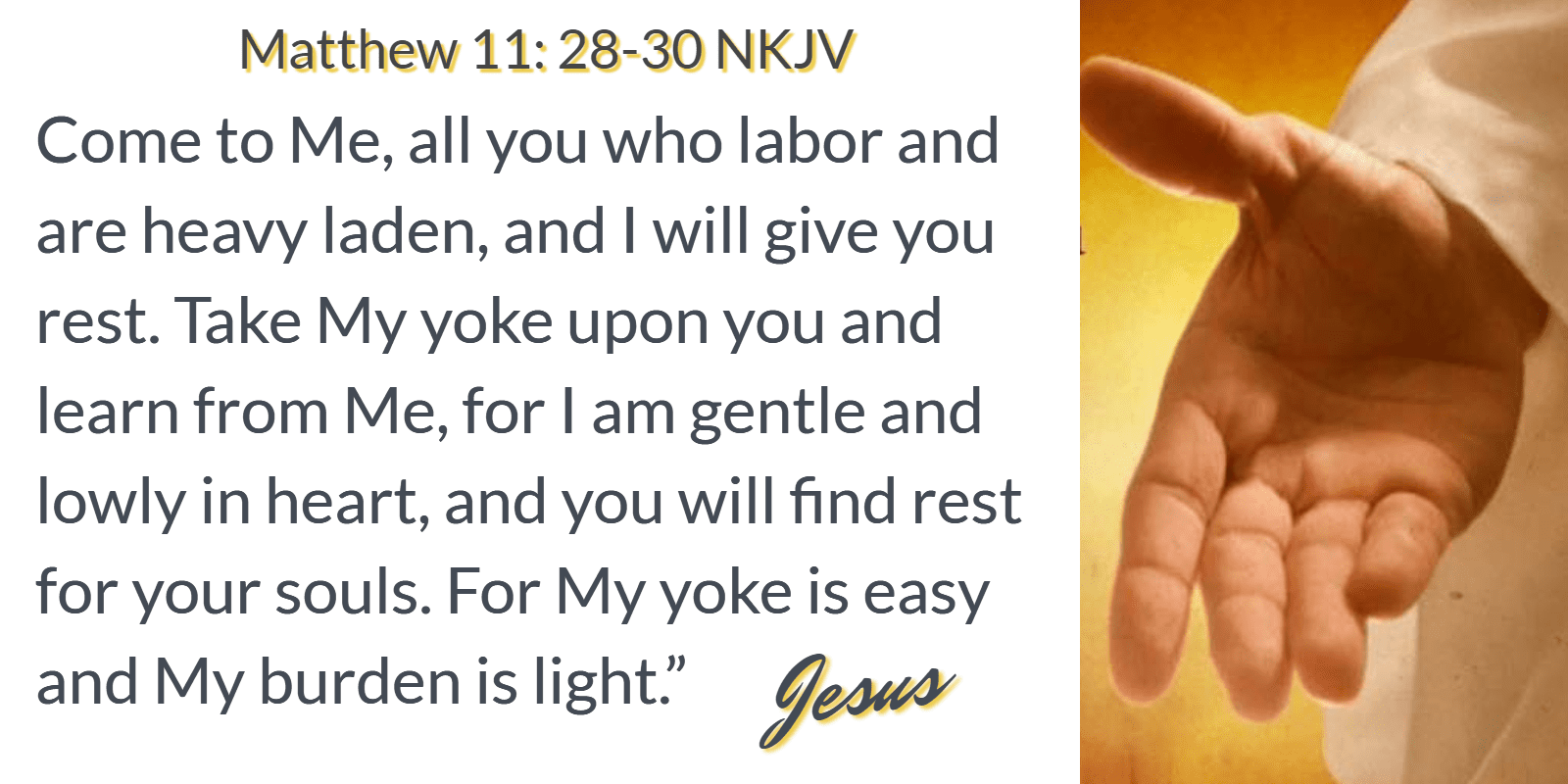 Inspirational Bible verse from Matthew 11:28-30 with a cup of coffee.