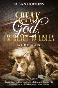 Cover of a workbook titled 'Hey God, I'm Ready to Listen' with a lion image.