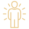 Icon of a person with light rays symbolizing inspiration or an idea.