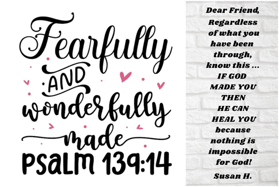 Inspirational Psalm 139:14 quote with elegant script and hearts.