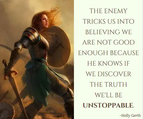 A confident warrior with flowing red hair stands ready for battle.